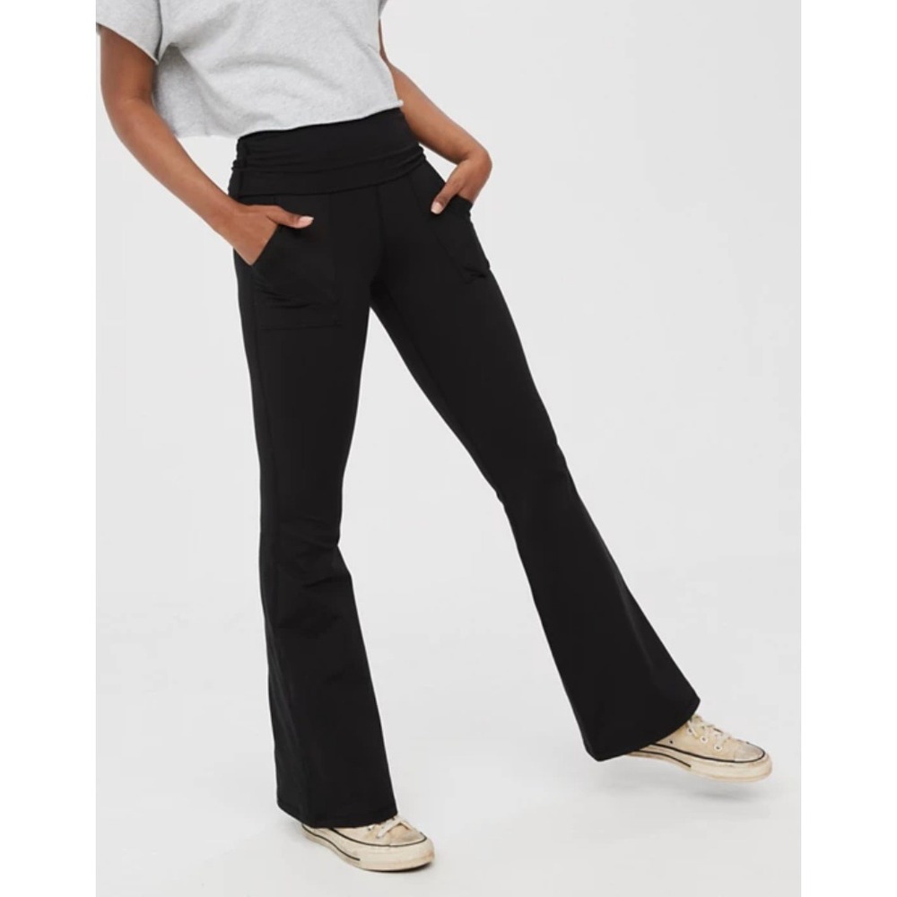 OFFLINE by Aerie The Hugger Foldover Flare Leggings Gray Pockets Small Long